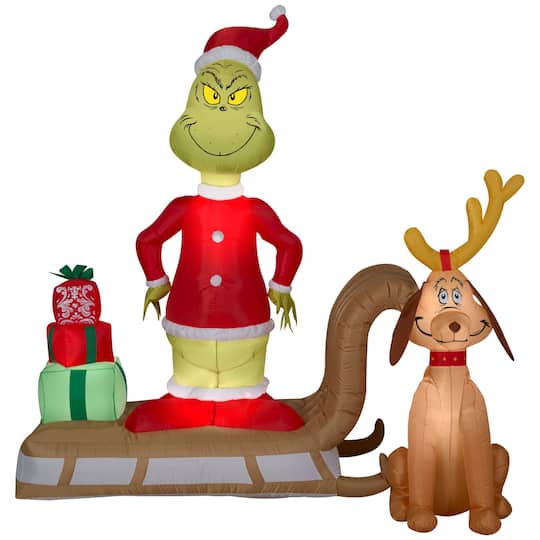 6ft. Airblown® Inflatable Christmas Grinch & Max Sled Scene with Gift Stack